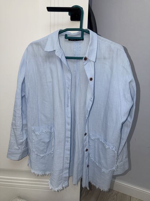 Льняная рубашка небесно-голубого цвета (Турция, 42–44 размер)