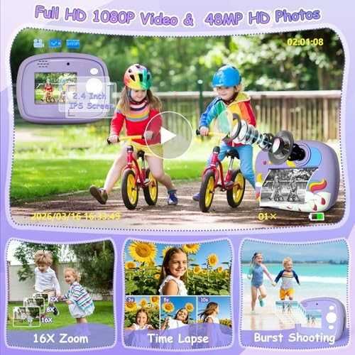 Нов Фотопринтер Фотоапарат за деца моментен печат 2.4 IPS 32GB идеален подарък дете