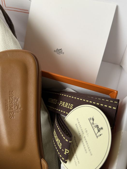 Шлепки Hermes Oran коричневые 1:1, 37 premium
