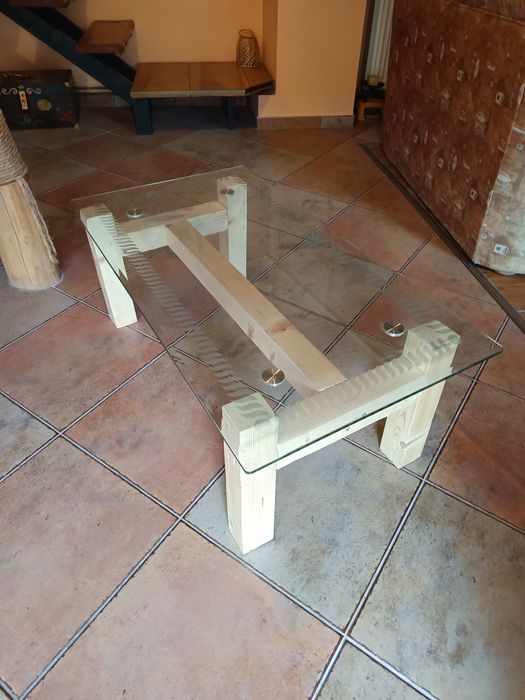 Masa cafea blat sticla sau lemn recuperat