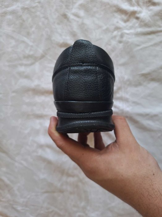 Чисто черни мъжки спортни официални обувки от кожа