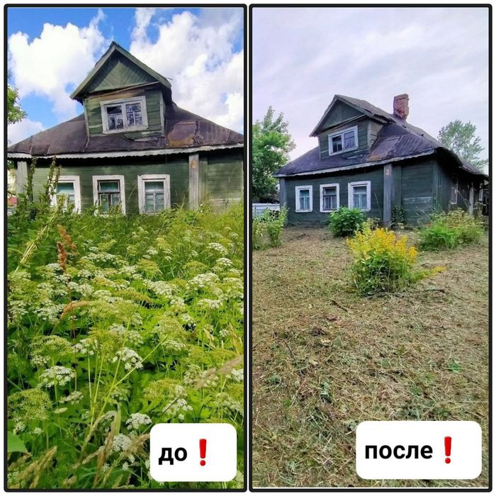 Покос травы бензокосой