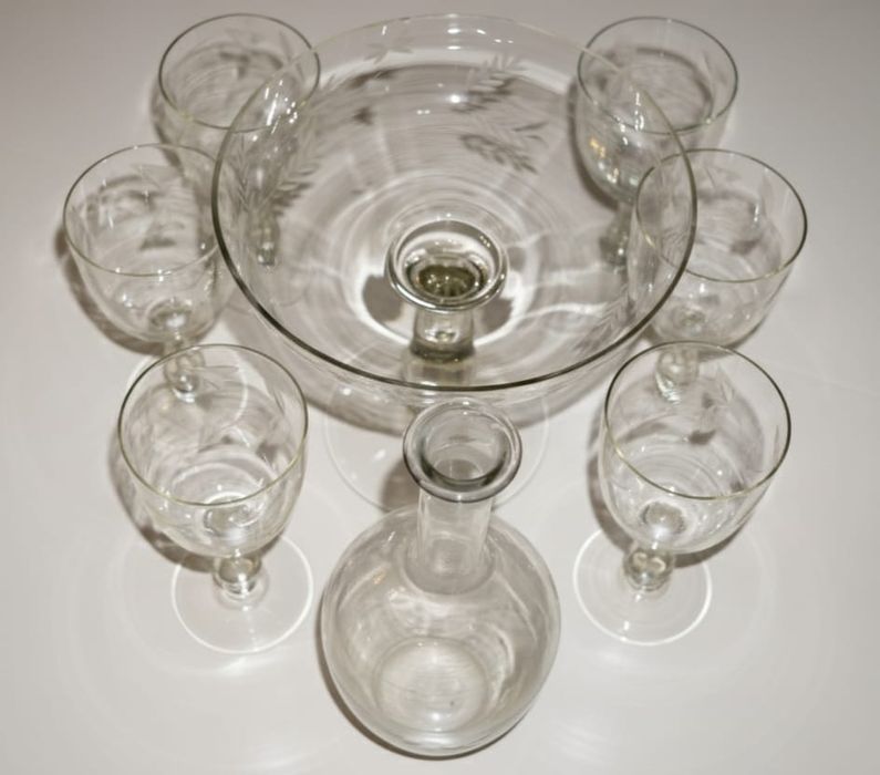 Винтажный чайный/десертный сет (хрусталь, гравировка)
