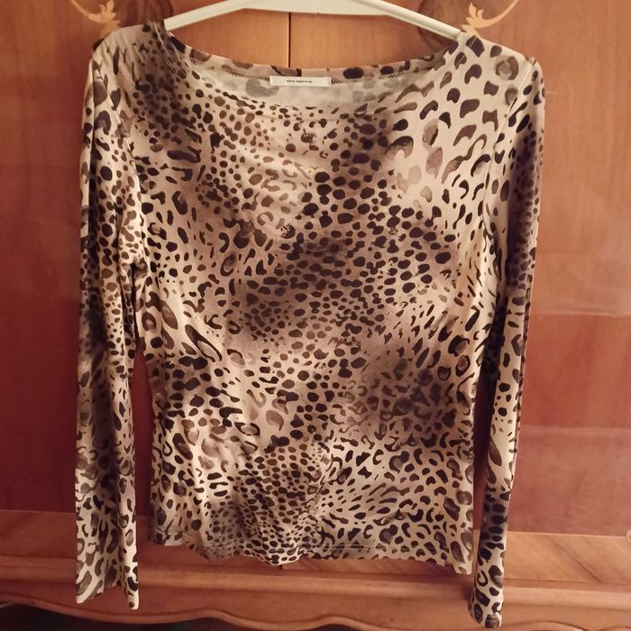 Tricou damă Mario, cu mânecă lungă, cu imprimeu leopard