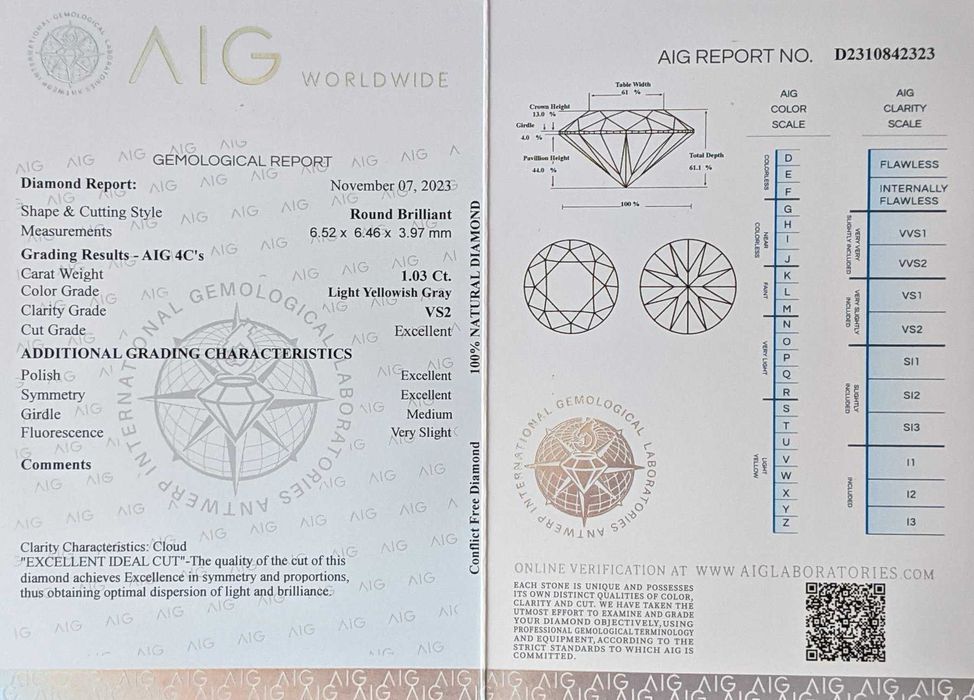 Диамант натурален 1.03 cts / висока чистота: VS2, инвестиционен, рядък