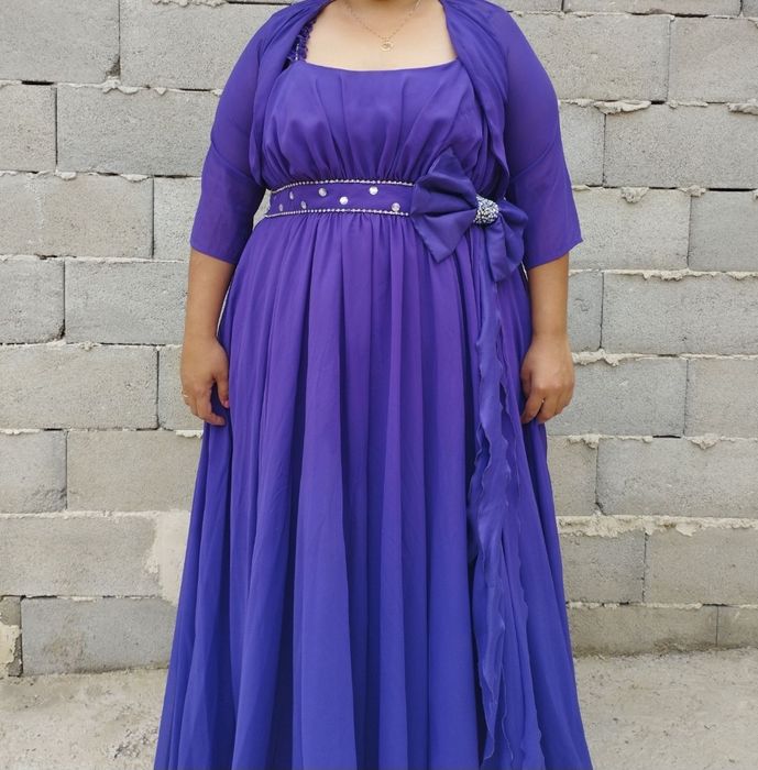 Елегантна дълга лилава рокля – ефирна, официална, 3XL