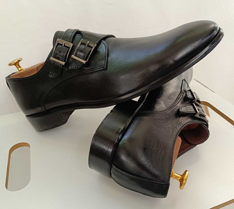Pantofi double monk 43 premium Cinti Italy piele naturala moale negru