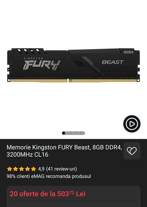 Vand 1x 8gb DDR4 Kingston Fury Beast NOUA, SIGILATA !!!