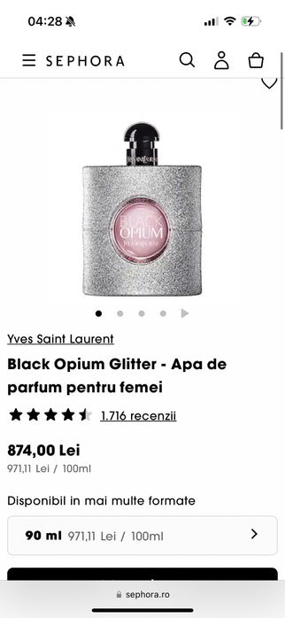 YSL Black Opium Glitter EDP 90ml, original 100%, nou, sigilat