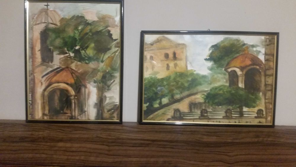 Селска черква. Картина, рисувана на ръка с акварелни бои.