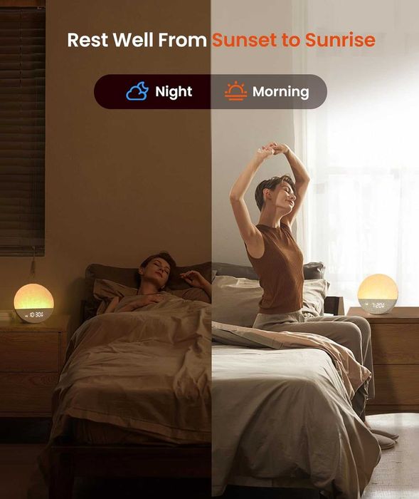 Dreamegg Sunrise 1 - Будилник Sunrise, Звукова машина за сън, Персонализируеми рутини за сън