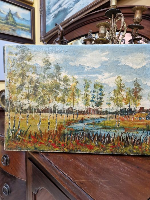 Много добра антикварна авторска картина масло