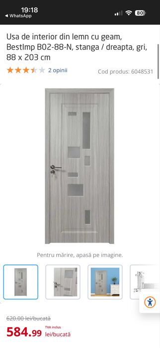 Usa de interior din lemn cu geam  88x203 cm