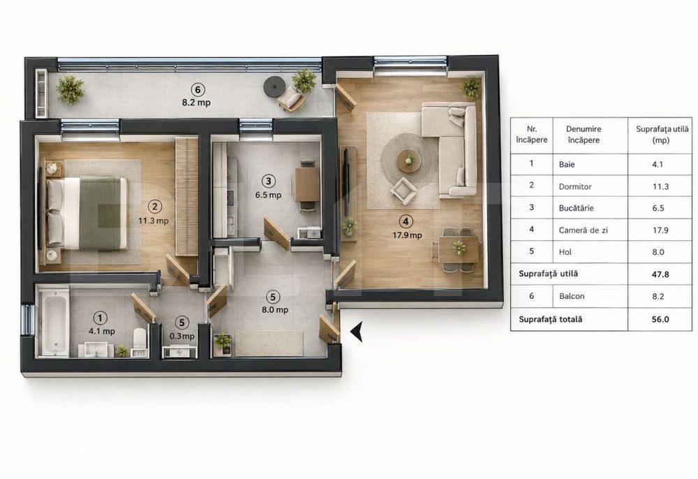 Apartament 2 camere, 56 mp, zona Nicolina - str.Clopotari
