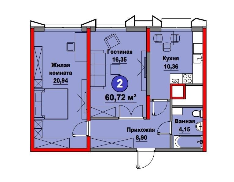 2/2/15 60,72кв квартира в ЖК Regnum Plaza Ор Сайрам, Буз Базар