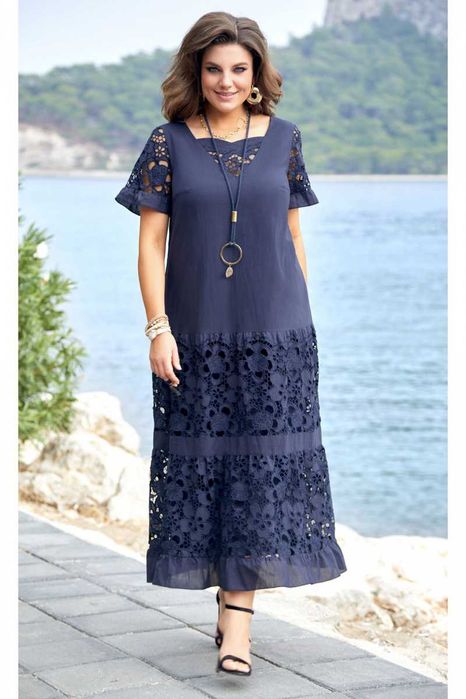 Синее платье. Размер 50.