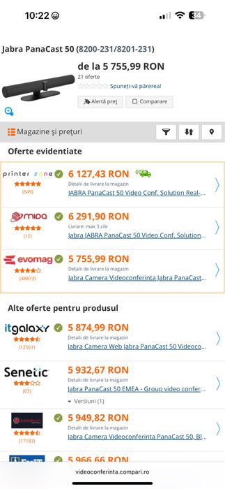 Sistem videoconferinta Jabra PanaCast 50, gri, 8201-231