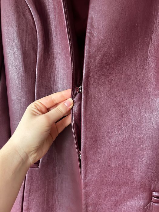 Кожено дамско палто | Цикламено дамско палто от естествена кожа