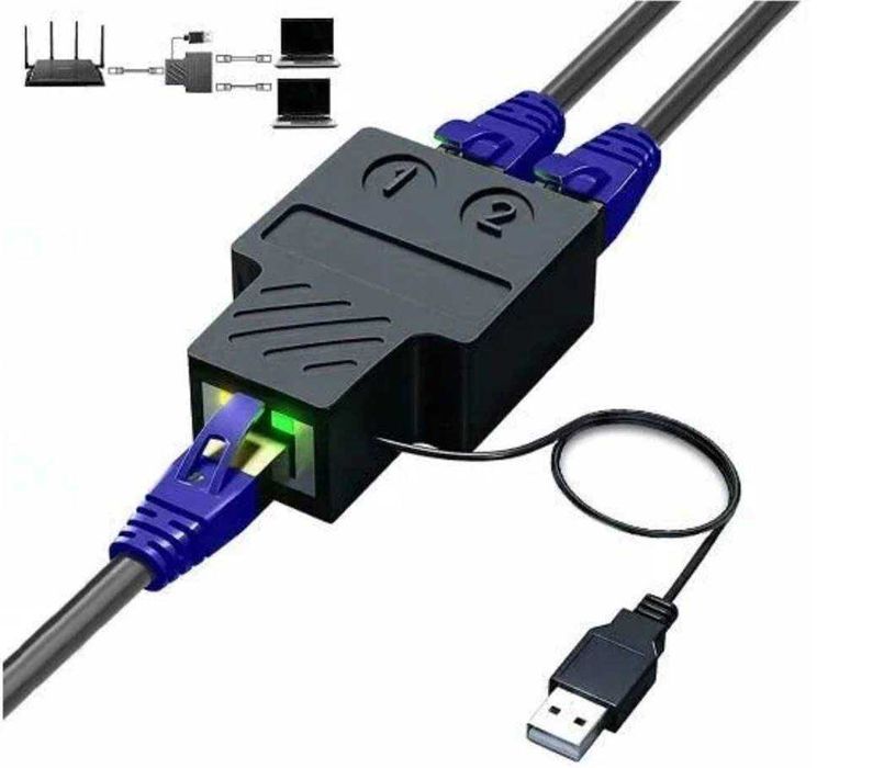 Сетевой развитвитель Lan RJ45  2in1 Hub сплитер 10/100 с питанием