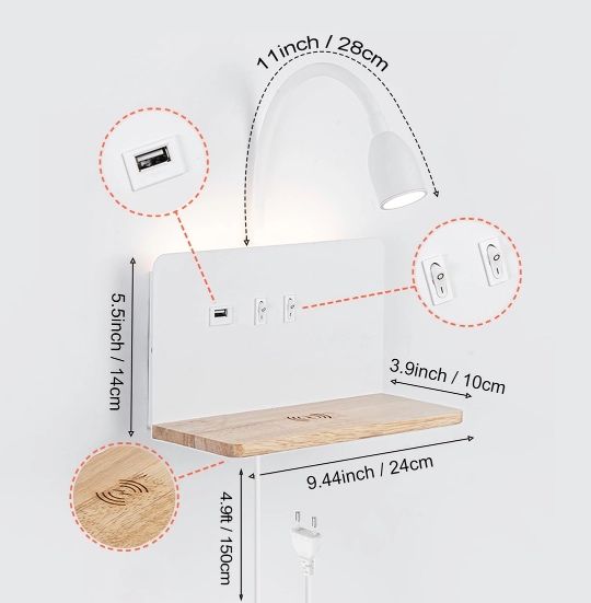 Lampa perete incarcare telefon wireless alb/negru diaponibile ca set