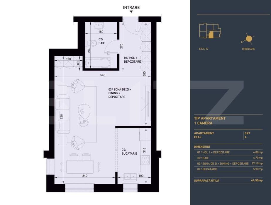 Apartament cu 1 camera, Smart Home, 44.5 mp - Complex Rezidential Nou