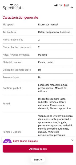 Espressor manual DE LONGHI EC221.W