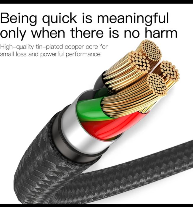 Светещ LED, устойчив кабел черен цвят  за зареждане и синхронизиране д