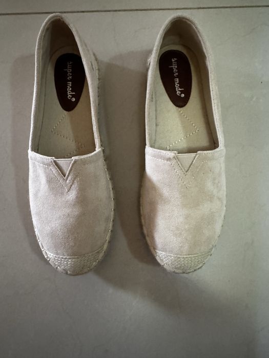 Mocasini / Espadrile piele intoarsa bej deschis