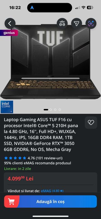 Laptop Gaming ASUS TUF F16  sigilat