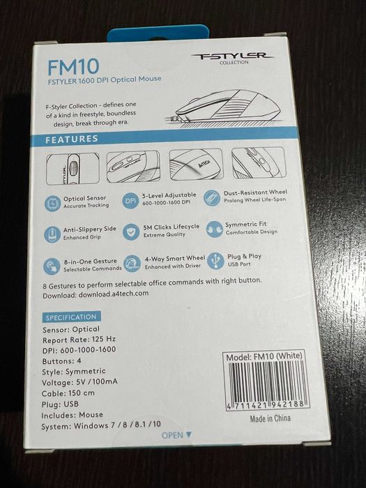 Mouse A4Tech FM10, Alb, NOU