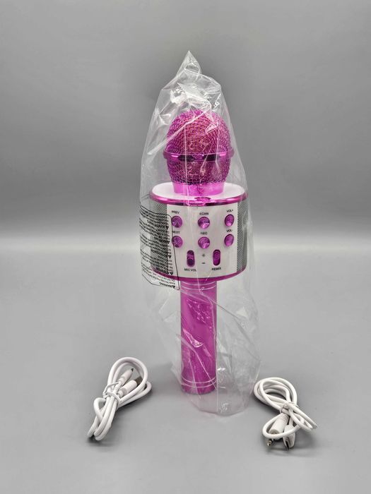 Безжичен караоке микрофон с вграден високоговорител – Розов