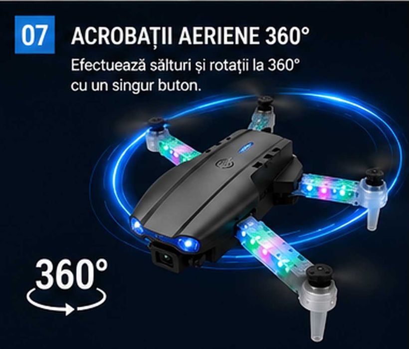 Mini Drona Pliabila Light Edition cu Camera Duala HD, Wi-Fi FPV si 2 Baterii – Raza de Control de pana la 100m