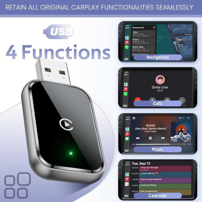 Adaptor wireless CarPlay,  iPhone iOS 10+, mașini cu CarPlay cu fir