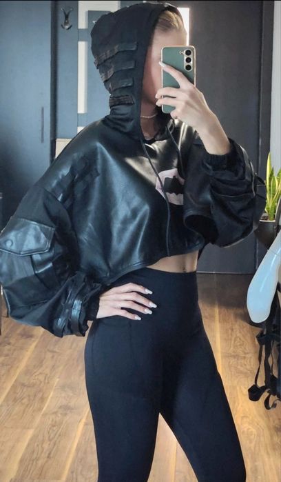 Hoodie, Hanorac, Crop top, cu gluga, hanorac lung, piele ecologica