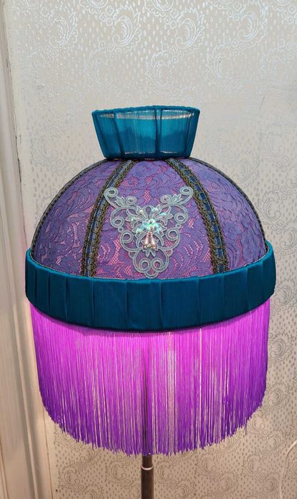 Abajur/lampshade mov/turcoaz handmade pentru lampa de podea sau lustra