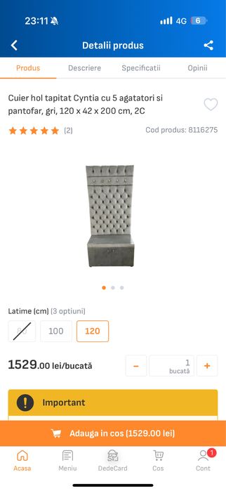 Cuier hol tapitat Cyntia