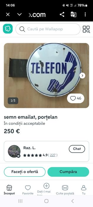 Semn telefonic vechi tabla emailata ani 60