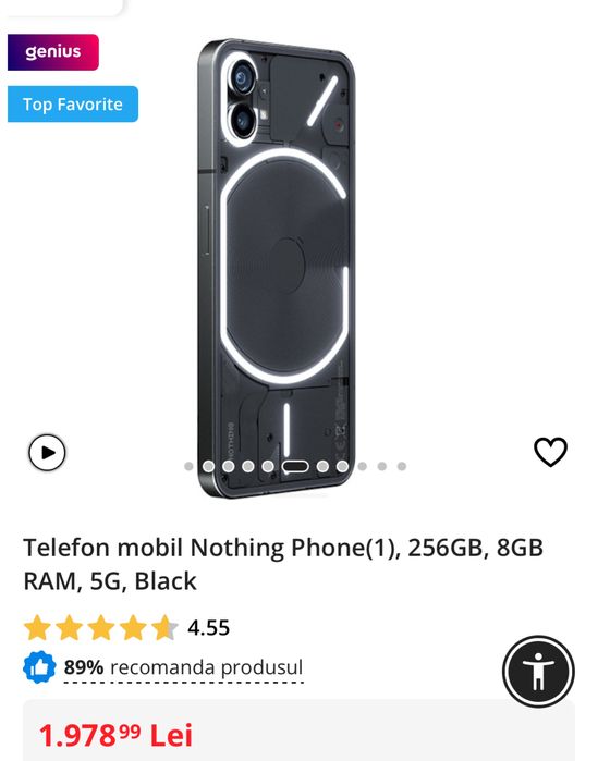 Telefon mobil Nothing Phone(1), 256GB, 8GB RAM, 5G, Black, NOU