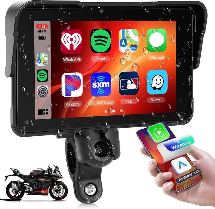 5” Водоустойчив Безжичен Apple CarPlay & Android Auto за Мотоциклет