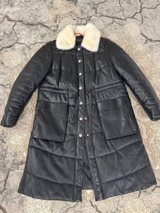 Зимний кожаный пуховик