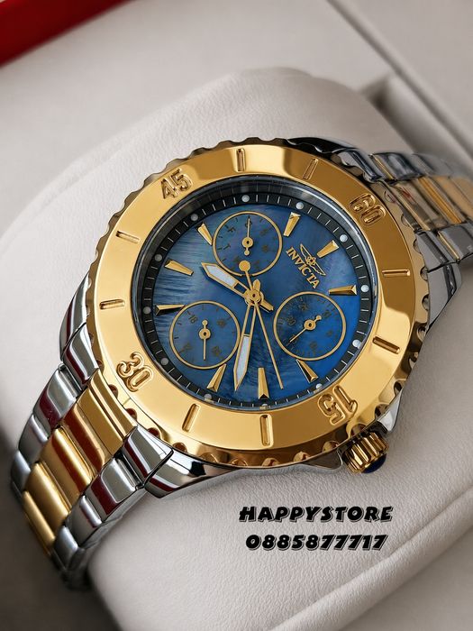 INVICTA Mother of pearl silver/gold blue dial 38 mm, Инвикта нов дамски часовник