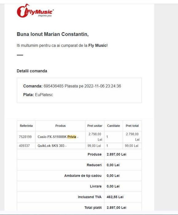 Pian electric Casio PX-S1100BK Privia