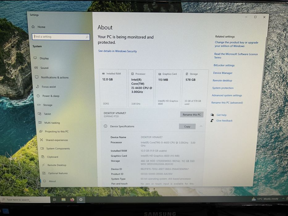 PC Fujitsu Esprimo P720 E90+, I5 4430 3Ghz 12GB DDR3 SSD 128GB 500GB