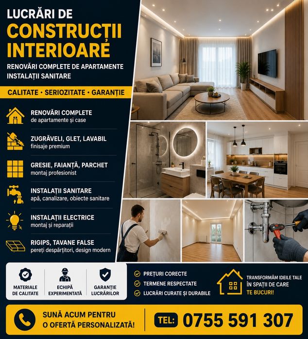 Echipa renovari interioare apartamente rigips gresie faianta  jugrav