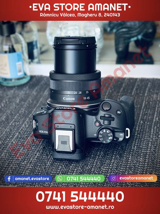 Aparat Foto Mirrorless Canon EOS R50 Kit cu Obiectiv RF-S 18-45mm + RF-S 55-210mm