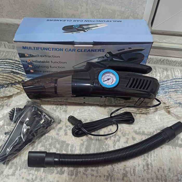 Пылесос автомобильный с компрессором, фонариком, манометром, 4 в 1