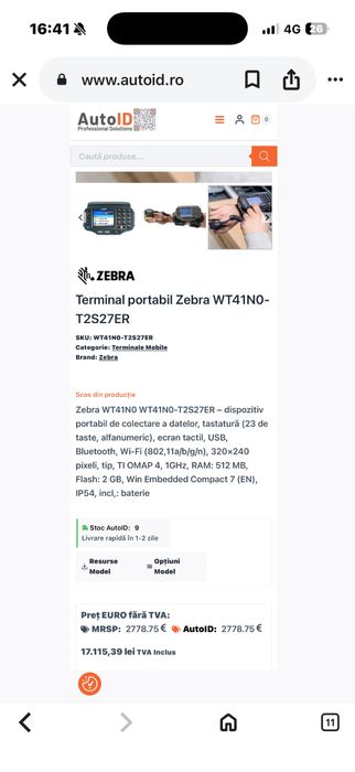 Terminal portabil Zebra WT41N0-T2S27ER