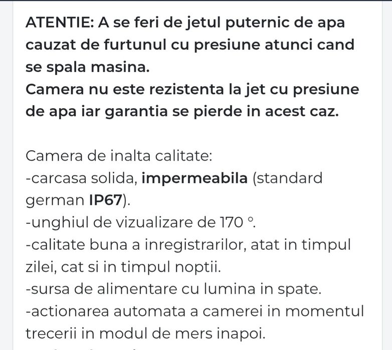 Camera masarier HD unghi 170 grade cu niște vision