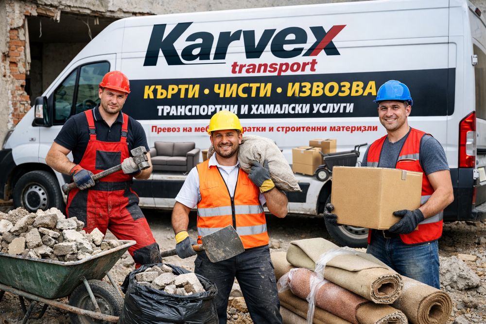 Транспортни услуги с бус 4.78м вътре мебели багаж строителни материали опастни товари боклуци