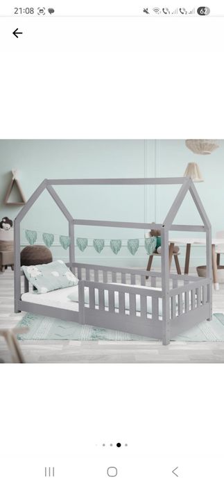 Pat pentru copii, ML-Design, 165 x 88 x 132 cm, lemn de pin, gri desch